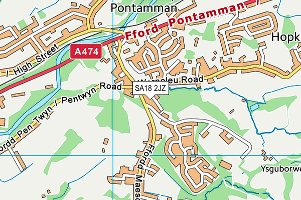 SA18 2JZ map - OS VectorMap District (Ordnance Survey)