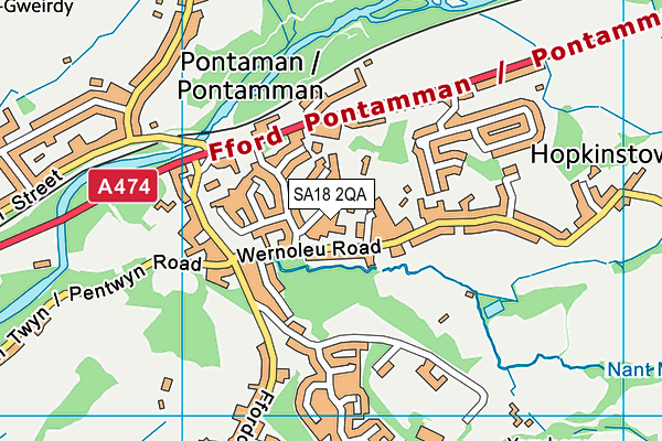 SA18 2QA map - OS VectorMap District (Ordnance Survey)