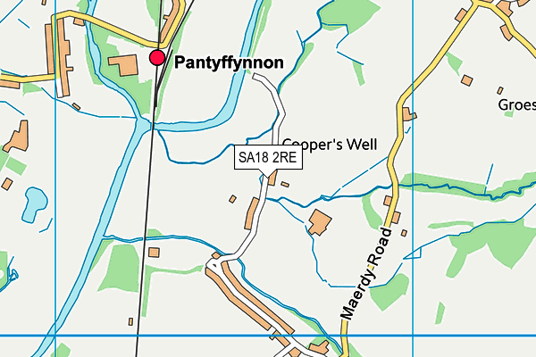 SA18 2RE map - OS VectorMap District (Ordnance Survey)