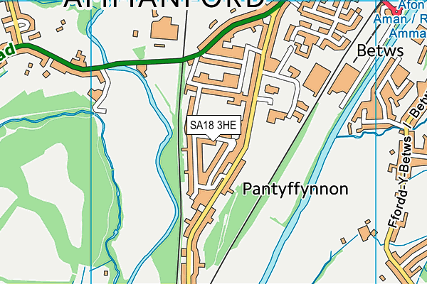 SA18 3HE map - OS VectorMap District (Ordnance Survey)