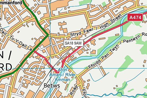 SA18 9AW map - OS VectorMap District (Ordnance Survey)