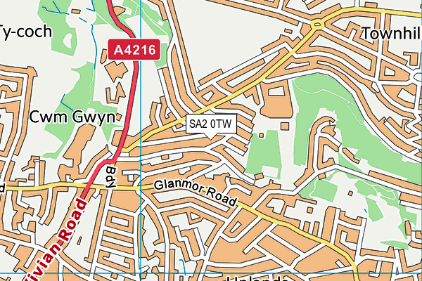 SA2 0TW map - OS VectorMap District (Ordnance Survey)