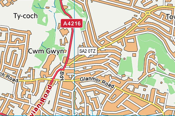 SA2 0TZ map - OS VectorMap District (Ordnance Survey)