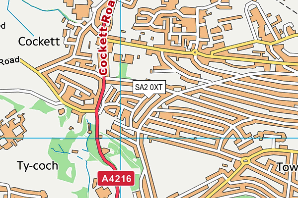 SA2 0XT map - OS VectorMap District (Ordnance Survey)