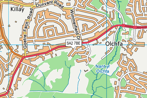 SA2 7BE map - OS VectorMap District (Ordnance Survey)