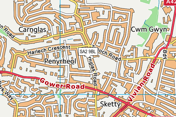 SA2 9BL map - OS VectorMap District (Ordnance Survey)