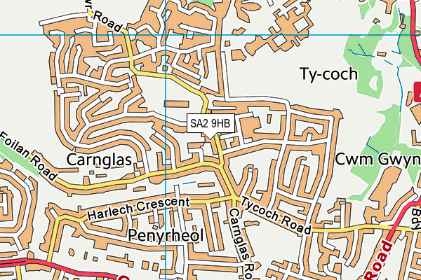 SA2 9HB map - OS VectorMap District (Ordnance Survey)