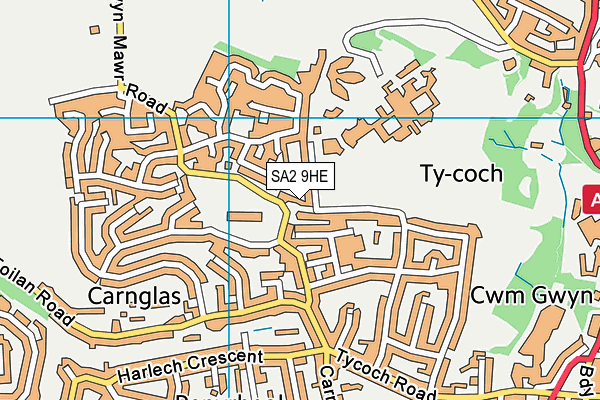 SA2 9HE map - OS VectorMap District (Ordnance Survey)