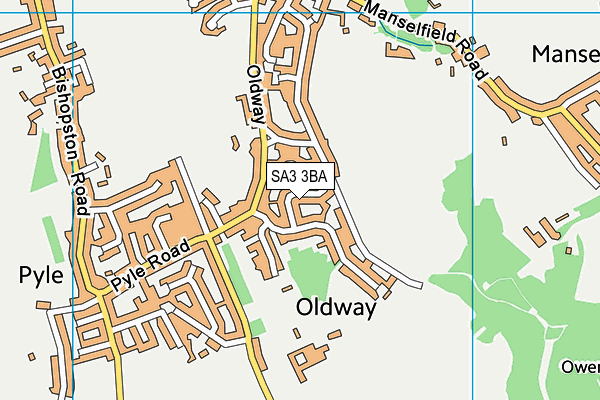 SA3 3BA map - OS VectorMap District (Ordnance Survey)