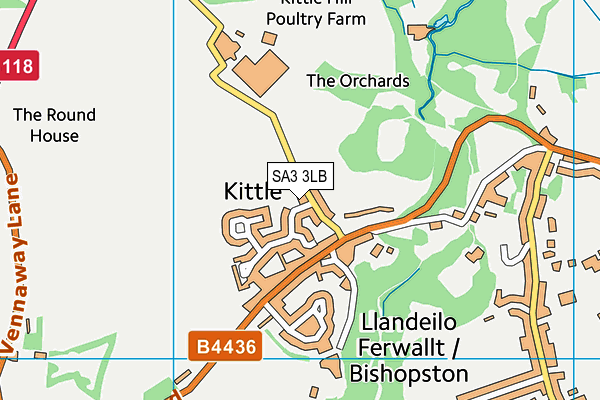 SA3 3LB map - OS VectorMap District (Ordnance Survey)
