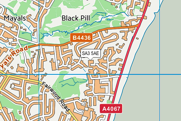 SA3 5AE map - OS VectorMap District (Ordnance Survey)