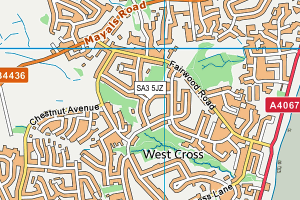 SA3 5JZ map - OS VectorMap District (Ordnance Survey)