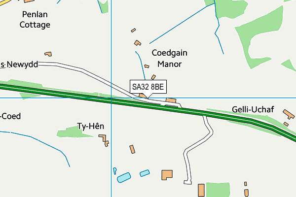 SA32 8BE map - OS VectorMap District (Ordnance Survey)