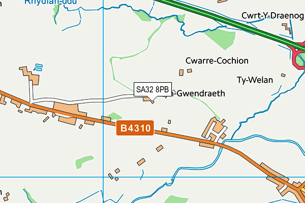 SA32 8PB map - OS VectorMap District (Ordnance Survey)