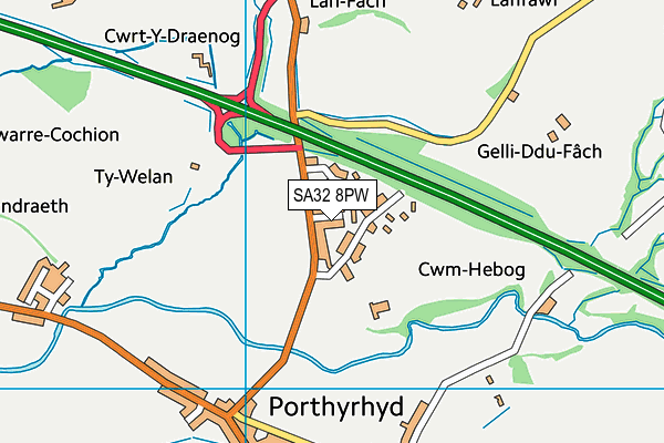 SA32 8PW map - OS VectorMap District (Ordnance Survey)