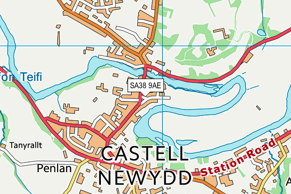 SA38 9AE map - OS VectorMap District (Ordnance Survey)