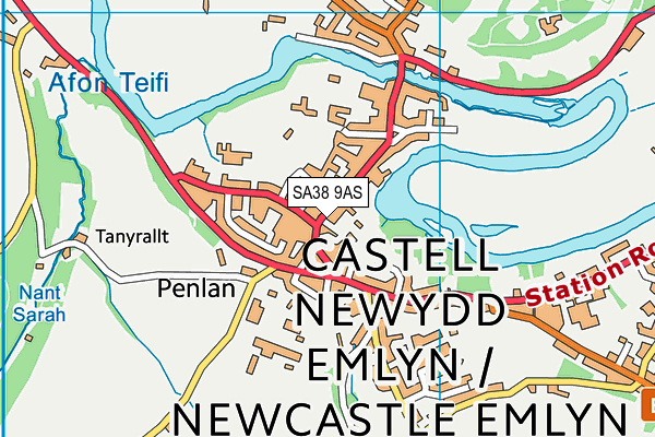 SA38 9AS map - OS VectorMap District (Ordnance Survey)