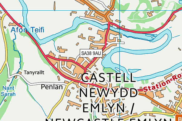 SA38 9AU map - OS VectorMap District (Ordnance Survey)