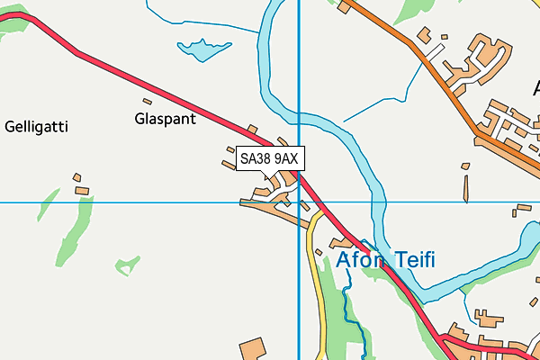 SA38 9AX map - OS VectorMap District (Ordnance Survey)