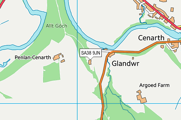 SA38 9JN map - OS VectorMap District (Ordnance Survey)