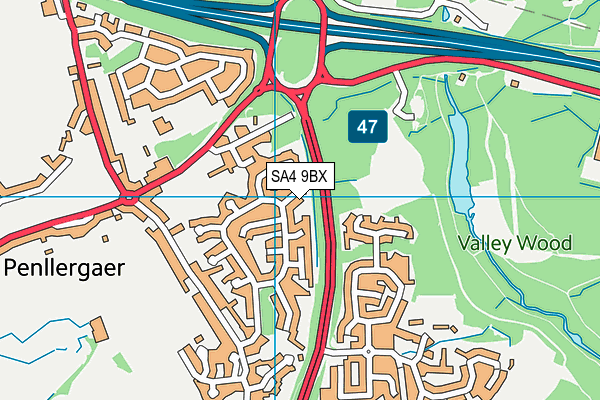 SA4 9BX map - OS VectorMap District (Ordnance Survey)