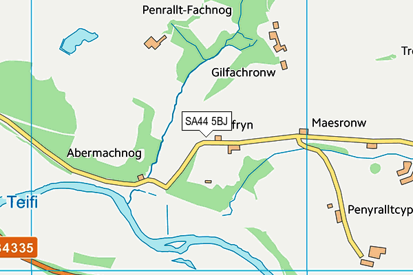 SA44 5BJ map - OS VectorMap District (Ordnance Survey)