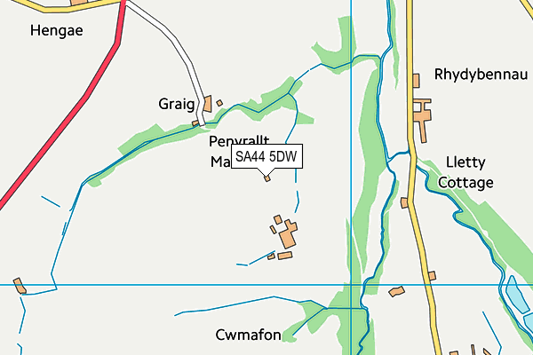 SA44 5DW map - OS VectorMap District (Ordnance Survey)