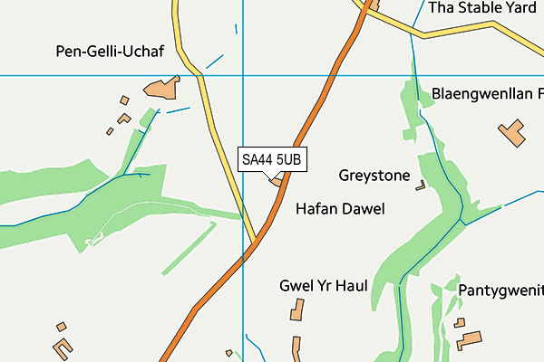 SA44 5UB map - OS VectorMap District (Ordnance Survey)