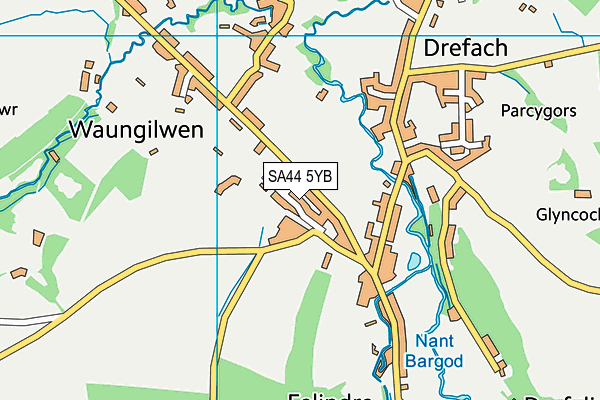SA44 5YB map - OS VectorMap District (Ordnance Survey)