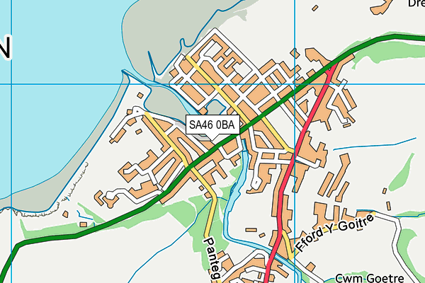 SA46 0BA map - OS VectorMap District (Ordnance Survey)