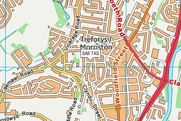 SA6 7AS map - OS VectorMap District (Ordnance Survey)