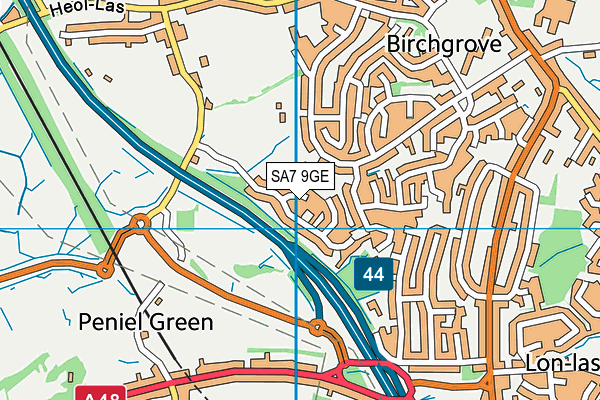 SA7 9GE map - OS VectorMap District (Ordnance Survey)