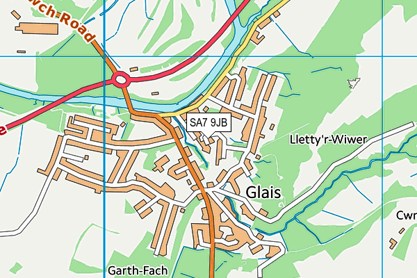 SA7 9JB map - OS VectorMap District (Ordnance Survey)