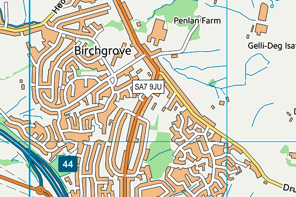 SA7 9JU map - OS VectorMap District (Ordnance Survey)