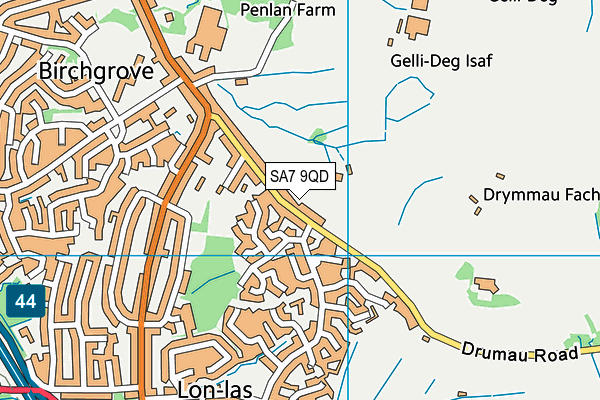 SA7 9QD map - OS VectorMap District (Ordnance Survey)