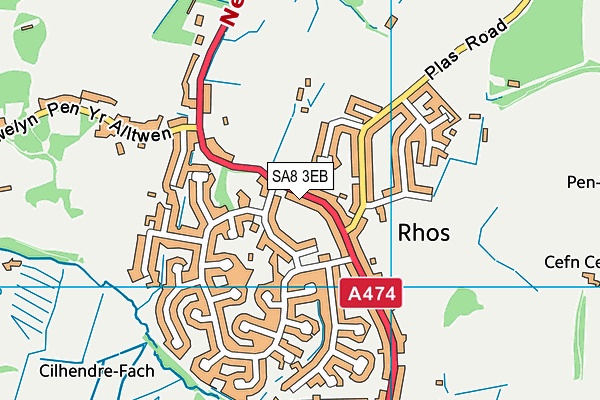 Rhos Primary School map (SA8 3EB) - OS VectorMap District (Ordnance Survey)