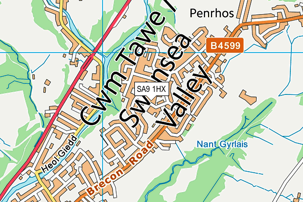 SA9 1HX map - OS VectorMap District (Ordnance Survey)