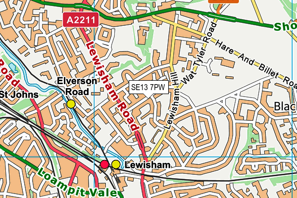 SE13 7PW map - OS VectorMap District (Ordnance Survey)