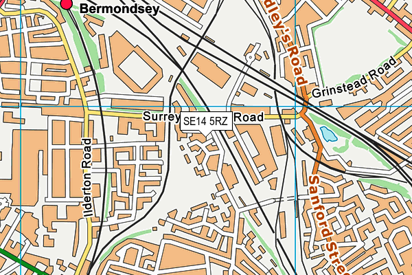 SE14 5RZ map - OS VectorMap District (Ordnance Survey)