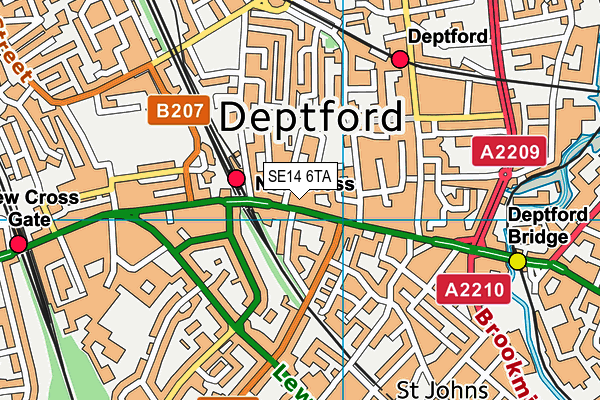 SE14 6TA map - OS VectorMap District (Ordnance Survey)