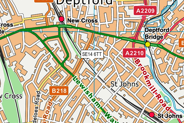 SE14 6TT map - OS VectorMap District (Ordnance Survey)