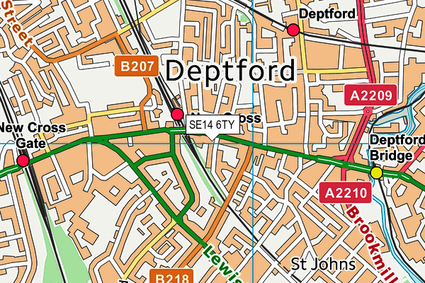 SE14 6TY map - OS VectorMap District (Ordnance Survey)