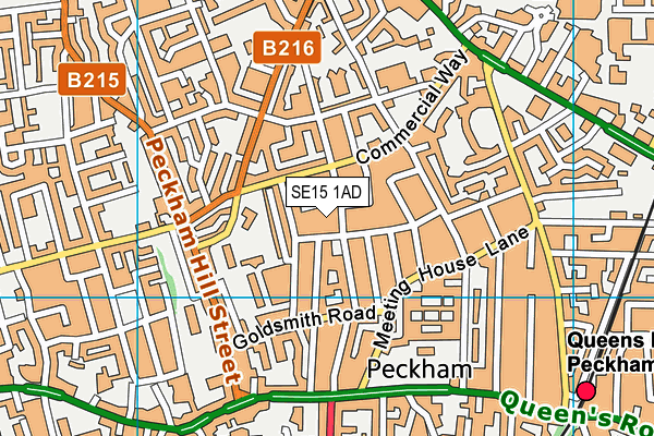 SE15 1AD map - OS VectorMap District (Ordnance Survey)