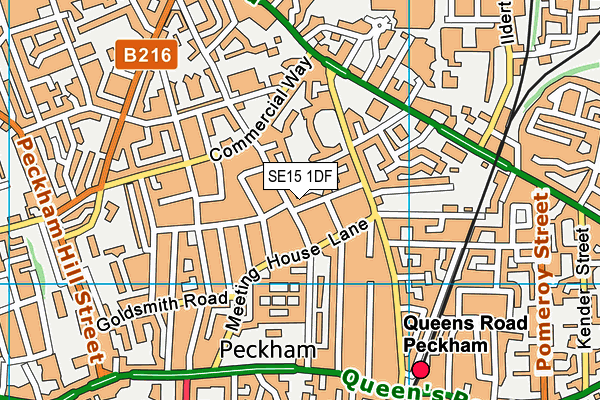 SE15 1DF map - OS VectorMap District (Ordnance Survey)