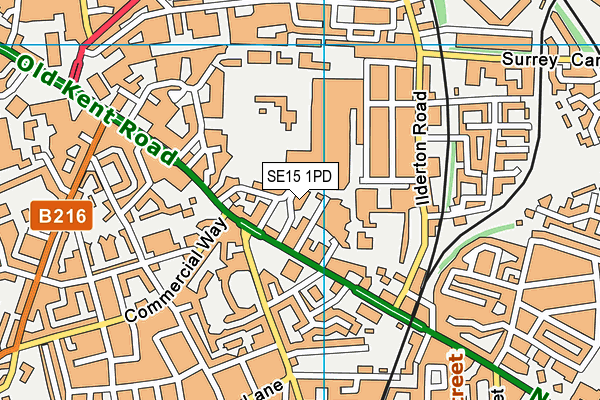 SE15 1PD map - OS VectorMap District (Ordnance Survey)