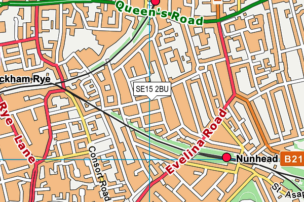 SE15 2BU map - OS VectorMap District (Ordnance Survey)