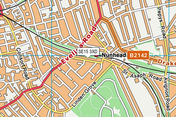 SE15 3XD map - OS VectorMap District (Ordnance Survey)