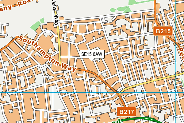 SE15 6AW map - OS VectorMap District (Ordnance Survey)