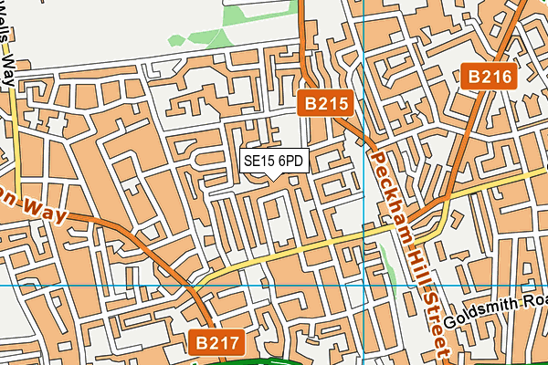 SE15 6PD map - OS VectorMap District (Ordnance Survey)