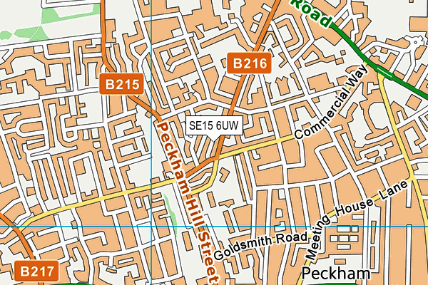 SE15 6UW map - OS VectorMap District (Ordnance Survey)